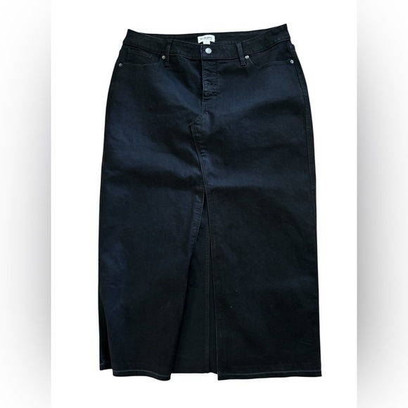 M Jeans By Maurice’s Denim Maxi Skirt Sz 16 Black Button Fly Front Slit Cotton - Picture 1 of 5